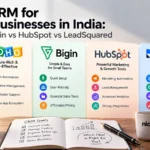 Comparison cards for Zoho, Bigin, HubSpot and LeadSquared CRM for small businesses in India