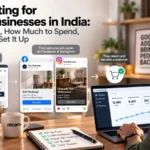 Retargeting funnel: a website visitor sees follow-up ads on Facebook and Instagram, then returns and becomes a customer